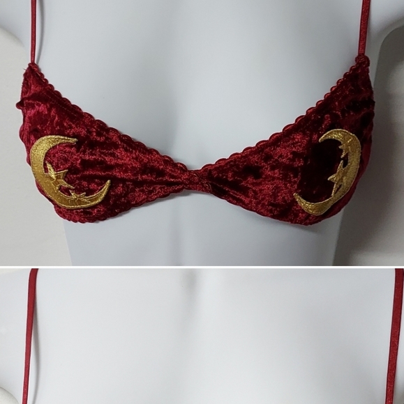 Urban Outfitters Other - NEW OUT FROM UNDER BURGUNDY VELVET MEDIUM SMALL BRA WITH GOLD MOON AND STARS 🎅